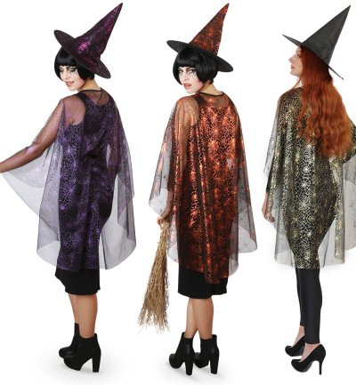 Spinnenumhang für Damen Spinnennetz Muster Cape Spinnenfrau Halloween Spinnenkostüm