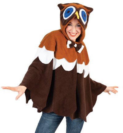Eulen Poncho – Eule, Uhu, Weicher Fleece-Umhang mit Kapuze für Erwachsene, Einheitsgröße