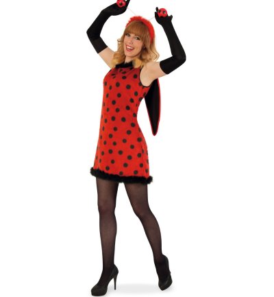 Damenkostüm "Flotter Käfer", Marienkäferkleid mit Flügeln rot-schwarz