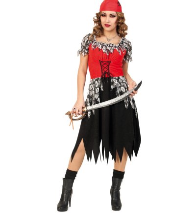 Damenkleid "Horror Piratin", Freibeuterin, Seeräuberin, Piratenlady, Kostüm für Erwachsene, Piratenlady, ideal für Karneval oder Fasching