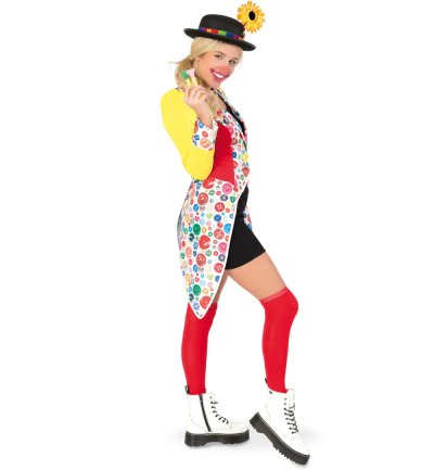 Damen Clown Frack mit Knopf Muster Kostüm bunt Karneval Zirkus Showgirl Parade Clown Kostüm Verkleidung