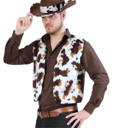 Herrenkostüm Plüschweste mit Pferdemuster Cowboy