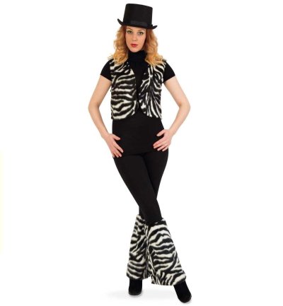 Set Zebra, Weste + Stulpen Plüsch, Tierkostüm Fasching Karneval Party