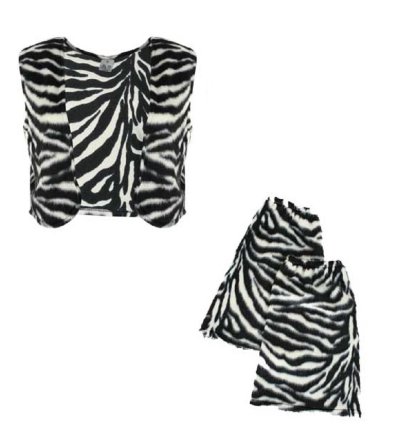 Set Zebra, Weste + Stulpen Plüsch, Tierkostüm Fasching Karneval Party