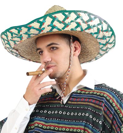 Mexikanerset, 2-tlg., Überwurf und Sombrero, Kostümparty, Mottoparty, Fasching, Karneval, Gr. XL