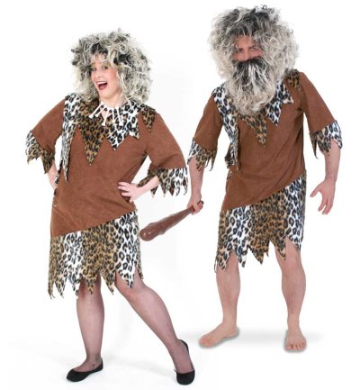 Unisex-Kostüm Steinzeit in Braun mit Leopardenmuster