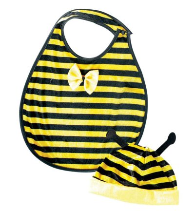 Baby-Set "Süßes Bienchen" mit Mütze und Lätzchen, schwarz-gelb, Biene, Schleife, Fühler
