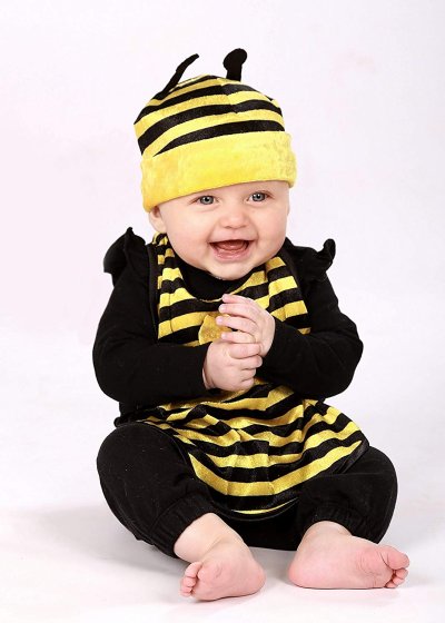 Baby-Set "Süßes Bienchen" mit Mütze und Lätzchen, schwarz-gelb, Biene, Schleife, Fühler