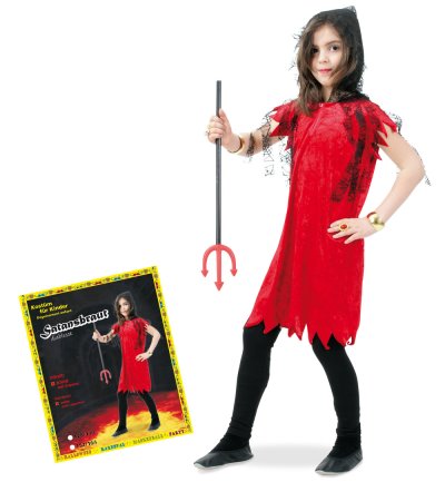 Kinderkostüm Satansbraut, Kleid mit Kapuze, Karneval, Fasching, Mottoparty, Gr. 128-140
