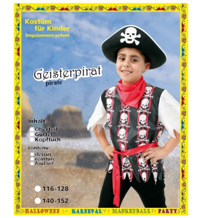 Kinderkostüm Geisterpirat Freibeuter Seeräuber Pirate Boy - Oberteil Gürtel Kopftuch