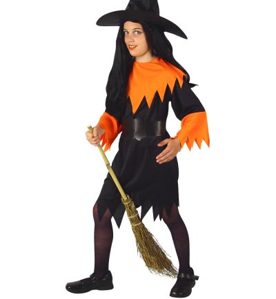 Kinderkostüm Mitternachts-Hexe, Kleid mit Gürtel, Karneval, Fasching