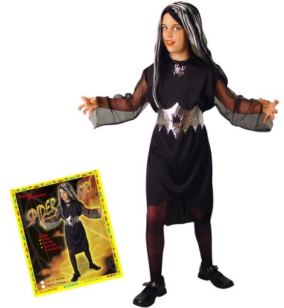 Kinderkostüm Spider Girl, Kleid mit Gürtel und Halsschmuck, Fasching, Karneval, Gr.128