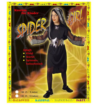 Kinderkostüm Spider Girl, Kleid mit Gürtel und Halsschmuck, Fasching, Karneval, Gr.128