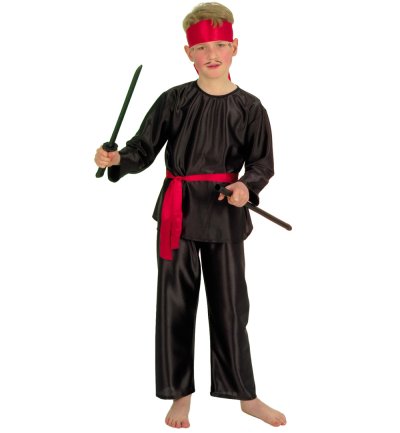 Kinderkostüm "Ninja", Hose mit Gürtel, Oberteil und Stirnband, Karneval, Fasching