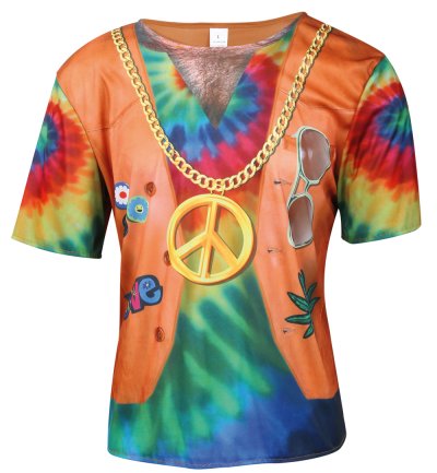 Shirt Hippie, 70er Jahre Oberteil für Herren mit Westenaufdruck