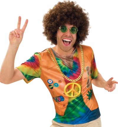 Shirt Hippie, 70er Jahre Oberteil für Herren mit Westenaufdruck
