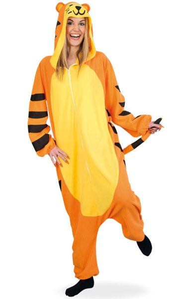 Ganzkörperkostüm "Tiger", Overall mit Kapuze, Jumpsuit, Orange, Tierkostüm | Pyjamaparty