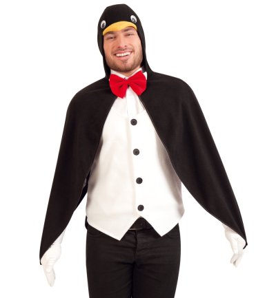 Herrenkostüm Pinguin lustiges Tierkostüm Cape mit Kapuze und Weste