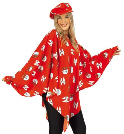 Poncho Köln rot Cape Umhang mit Köln-Motiven
