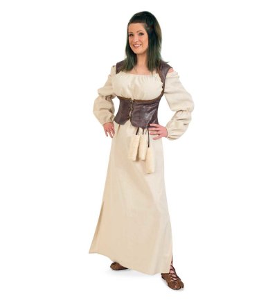 Damenkostüm 2-Teilig Frauenkleid und Weste in beige und braun Vintage Mittelalter Langarm Renaissance