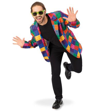 Kostüm Sakko Herren Bunt Baustein Muster Outfit Jackett Fasching Mehrfarbig Blazer