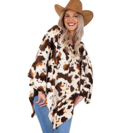 Poncho Western für Erwachsene Überwurf mit Fleckenmuster Cape in Einheitsgröße Einzeln oder mit Cowboyhut Wilder Westen