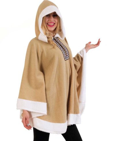 Damenkostüm Poncho Eskimo mit Kapuze, Fleece, Inuit, Eskimofrau, Fasching, Karneval, Mottoparty