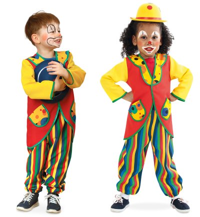 Farbenfrohes Clownkostüm für Mädchen und Jungen