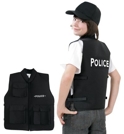 Kinderweste POLICE, Sicherheitsweste Polizei, Spiel-Weste, Fastnachts-Kostüm-Kinder, schwarze Weste, weiße Schrift, Verkleidung