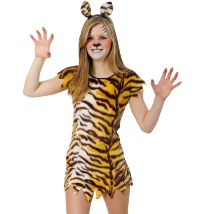 Kinderkostüm Tiger Kleid in braun-weiß mit Tigermuster