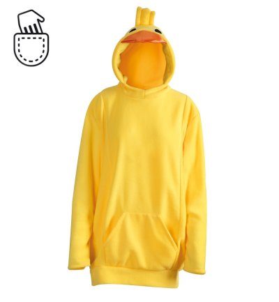 Enten Kostüm für Erwachsene Hoodie Kapuzenpullover mit Bauchtasche und Tierkapuze Schnabel Augen Kopfgefieder und Entenschwanz in 4 Größen erhältlich Unisex