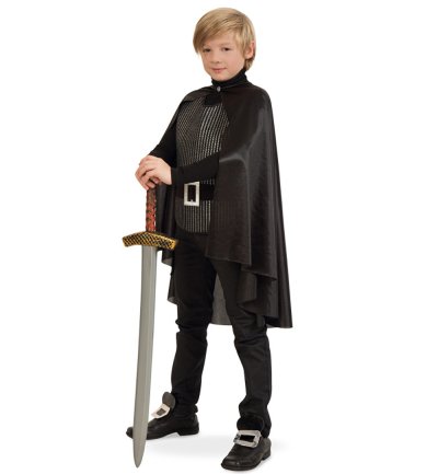 Kinderkostüm Warrior Ritter Umhang Brustpanzer Schwarz Cape Gr 104/116 - 128/140