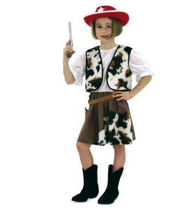 Cowgirl-Set 4-tlg mit Spielzeug-Revolver, Gürtel, Cowgirl-Hut und Kostüm