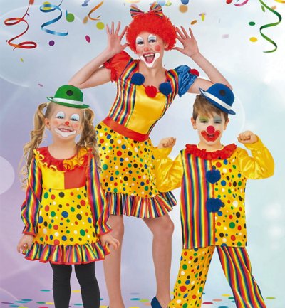 Kleid Clowni kurz, buntes Clown-Kostüm für Kinder, Klassiker