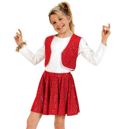 Kinderkostüm "Roxy Rot", Zweiteiliges Outfit mit Glitzerpunkten, Kinderstar, Showgirl