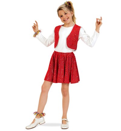 Kinderkostüm "Roxy Rot", Zweiteiliges Outfit mit Glitzerpunkten, Kinderstar, Showgirl