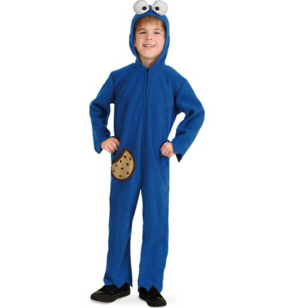 Kinderkostüm Keksmonster Einteiler in blau mit Kapuze und Seitentasche Overall