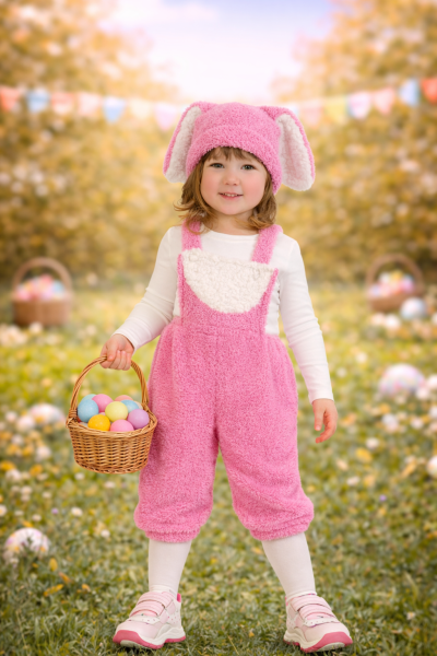 Kinderkostüm Hase Latzhose in rosa und Mütze mit Hasenohren Häschen