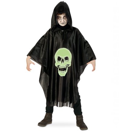 Kinderumhang Totenkopf Überwurf mit Kapuze Halloween Skull GID Nachtleuchtend Cape Poncho