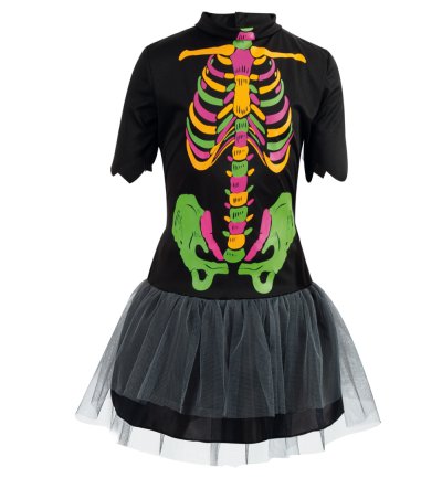 Kinder Skelett Kostüm Kleid bunt nachtleuchtend für Mädchen GID Halloween Monster Knochen Verkleiden für viele Gelegenheiten