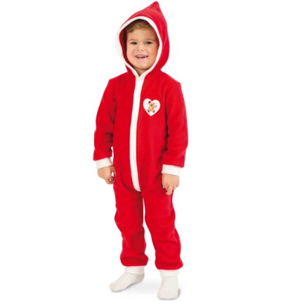 Weihnachten Kinder Overall mit Kapuze rot weiß Schlafanzug Gr 92 & 104
