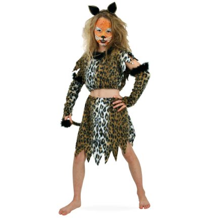 Kinderkostüm Leopard Oberteil Rock und Armstulpen Raubkatze