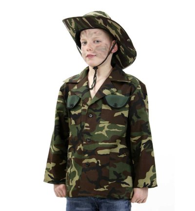 Kinderkostüm Dschungeljacke in grün-brauner Tarnoptik Armee