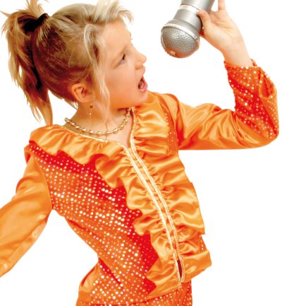 Kinderkostüm Josie Orange, Zweiteiliges Outfit Hose und Oberteil, Superstar, Kinderstar, Sängerin