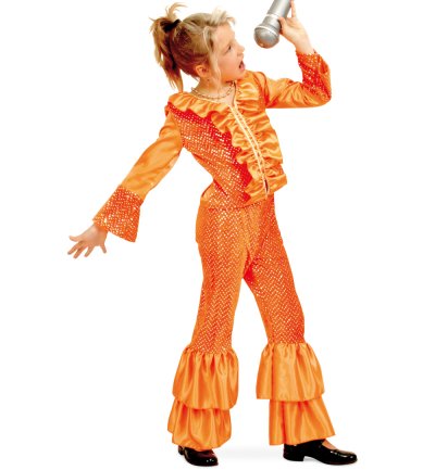 Kinderkostüm Josie Orange, Zweiteiliges Outfit Hose und Oberteil, Superstar, Kinderstar, Sängerin