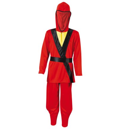 Kinder – Ninja Anzug rot mit Kapuze und Gürtel Kämpfer Verkleidung für viele Gelegenheiten Kampfkünstler