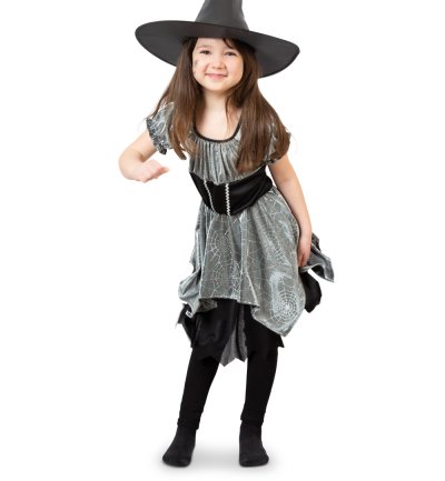 Hexenkostüm Kinder Mädchen Silber Schwarz Halloween Hexe Zauberer Cosplay Rollenspiel Verkleidung