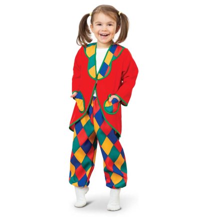 Kinder Kostüm Clown Spaßmacher Zirkusclown Spaßvogel 2 tlg. Oberteil und Hose bunt Klassiker für Jungen und Mädchen Harlekin