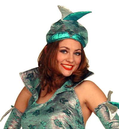 Damenkostüm Meerjungfrau Kleid mit Hut und Armstulpen Mermaid Nymphe