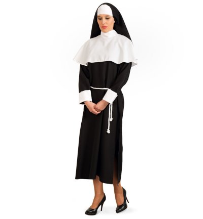 Damenkostüm Nonne – Authentisches Ordensschwester-Outfit in Schwarz-Weiß mit Kopfbedeckung und Kordel, Kloster-Look, für Verkleidungen aller Art